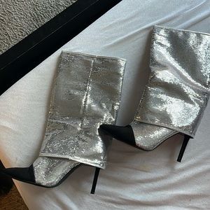 Silver sequins boots worn once